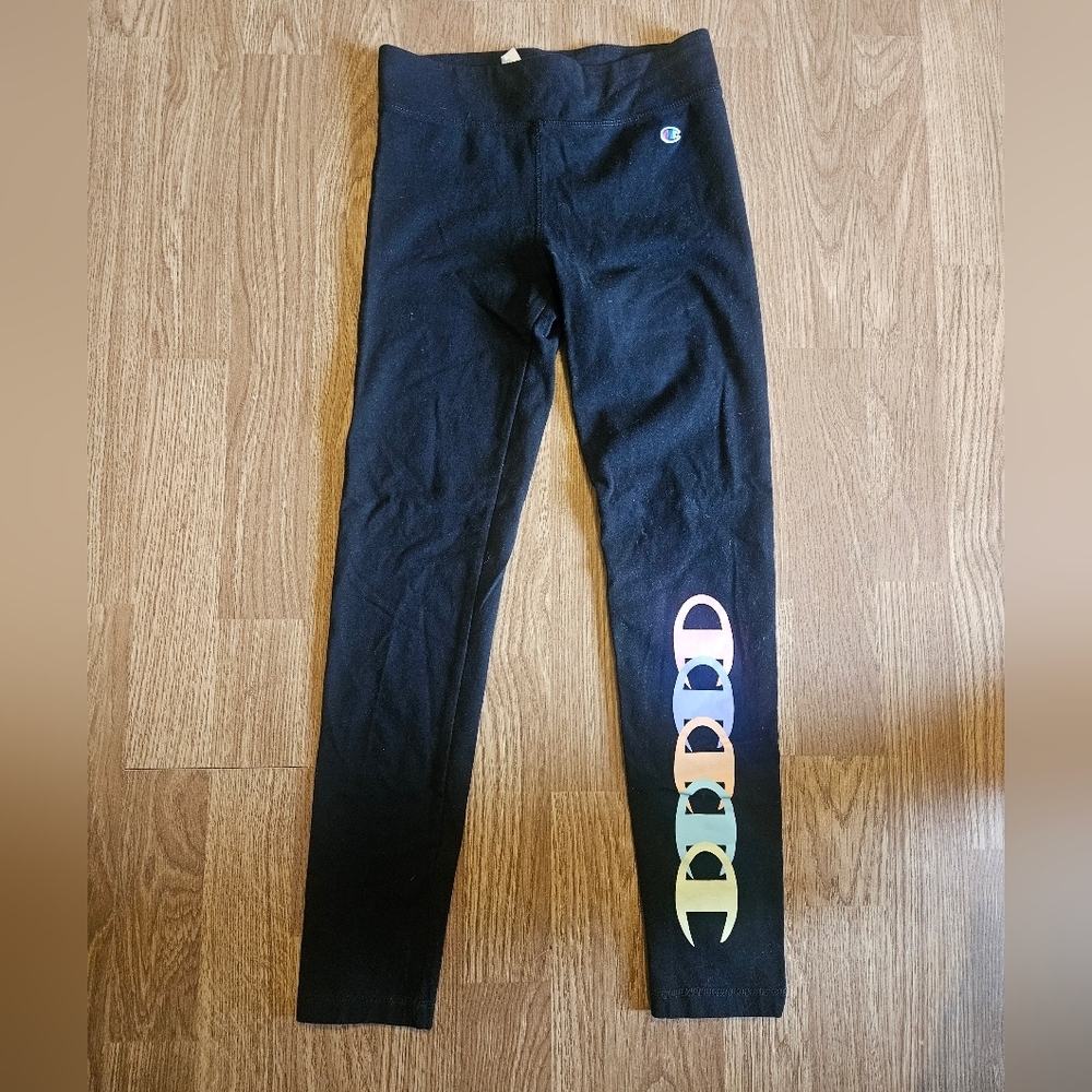 Champion Kids Black Leggings with Colorful Logo Size Medium